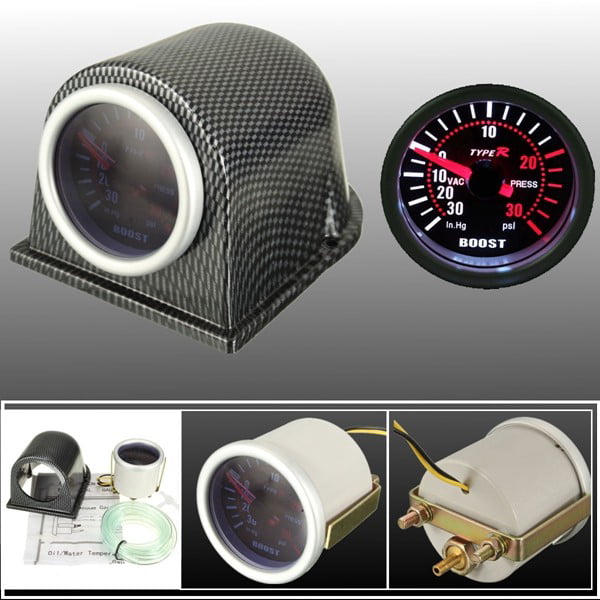 12V 52mm//2 inch Auto LED Digital Smoke Lens Boost PSI Gauge Meter with PVC Hose